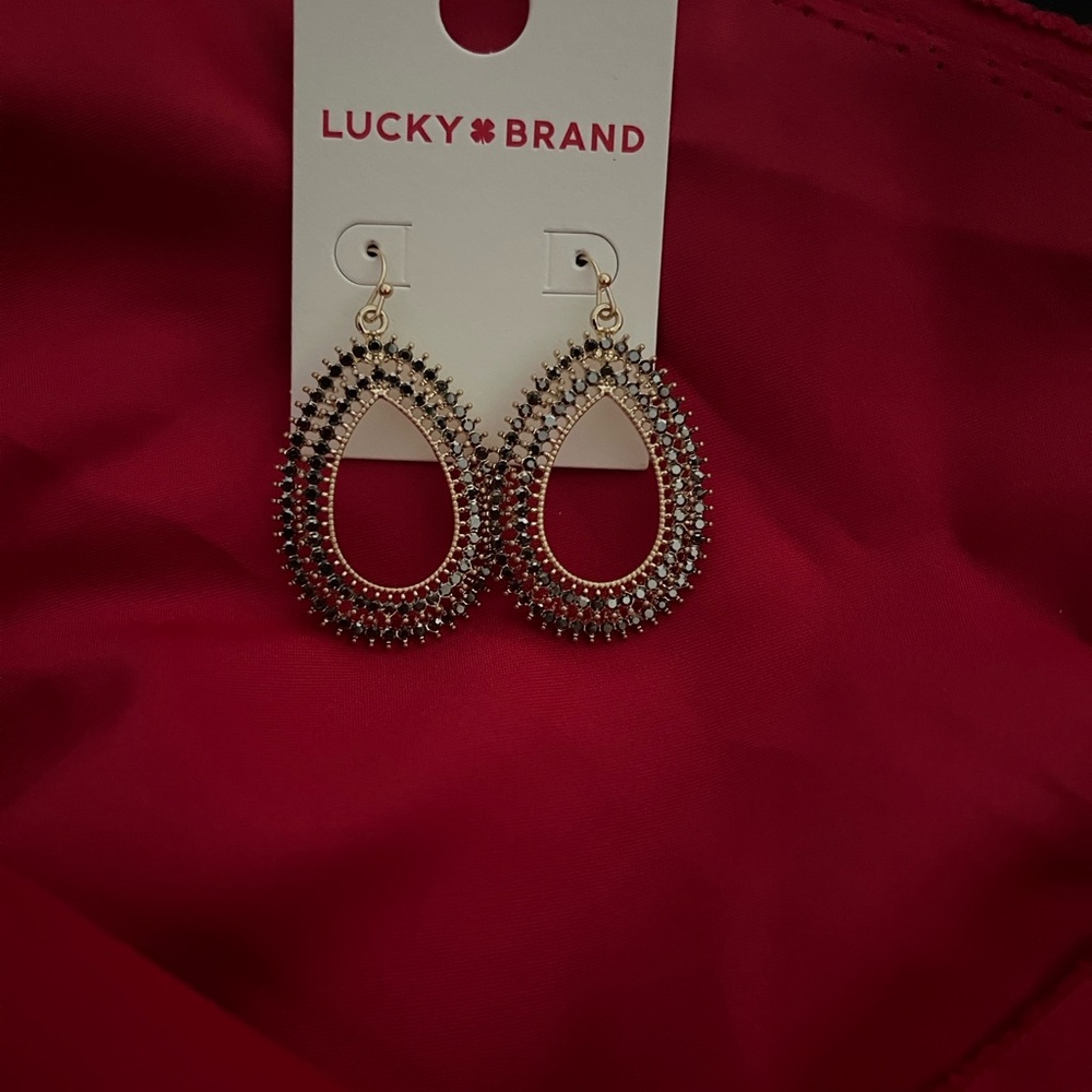 Lucky Brand Gold Teardrop Earrings with Black Accents